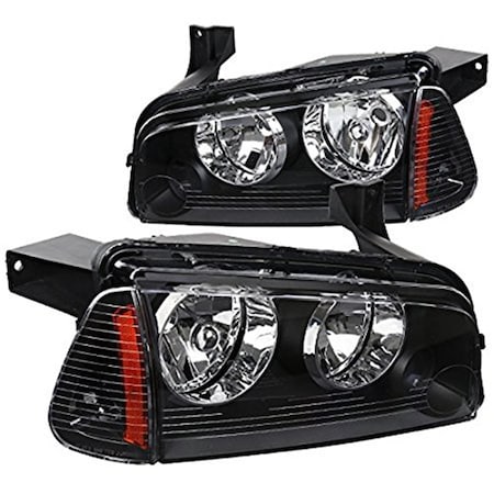 Overtime 2005-2010 DG Charger Headlights Sets, Black, 2PK OV1187837